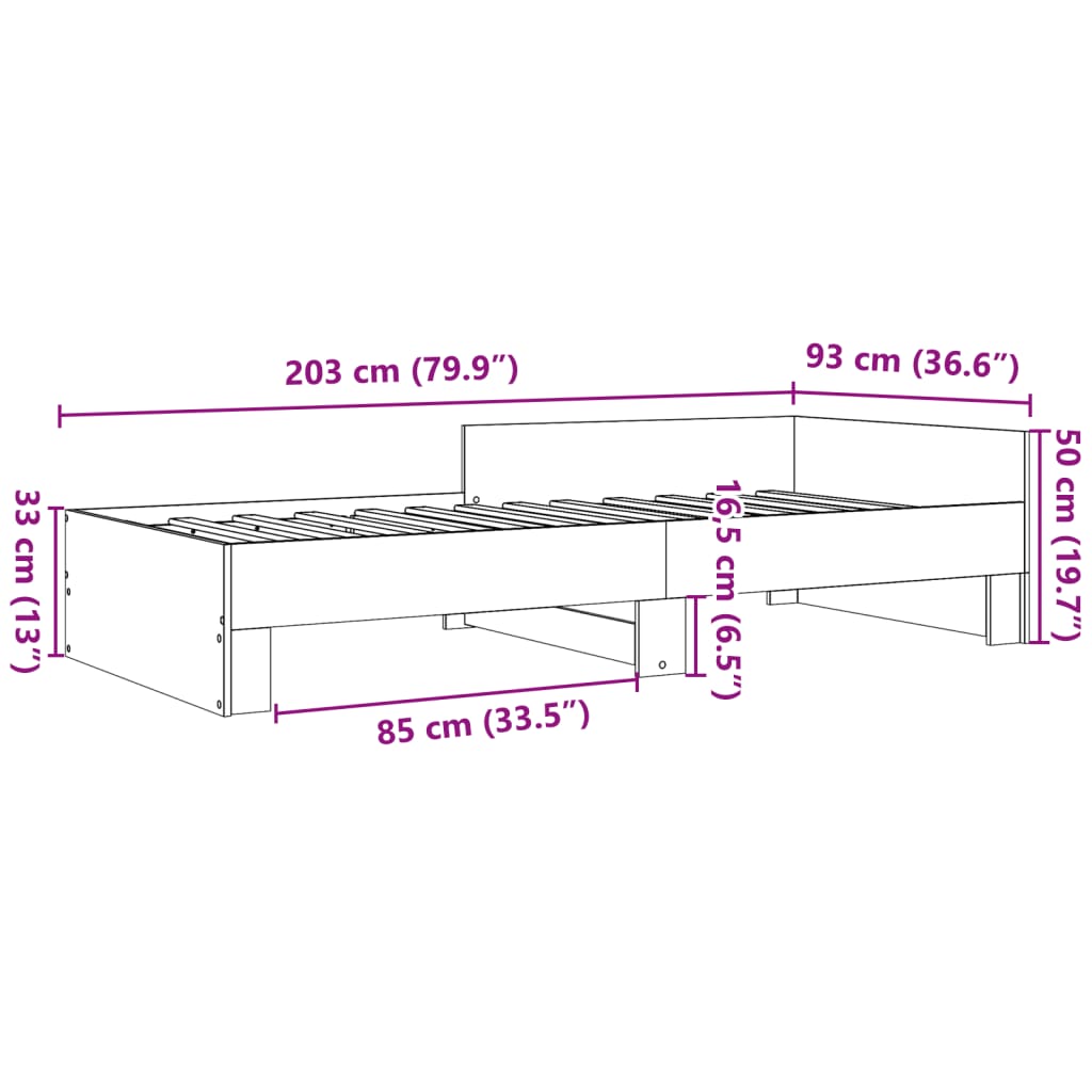 vidaXL Bed Frame without Mattress Sonoma Oak 90x200 cm Engineered Wood