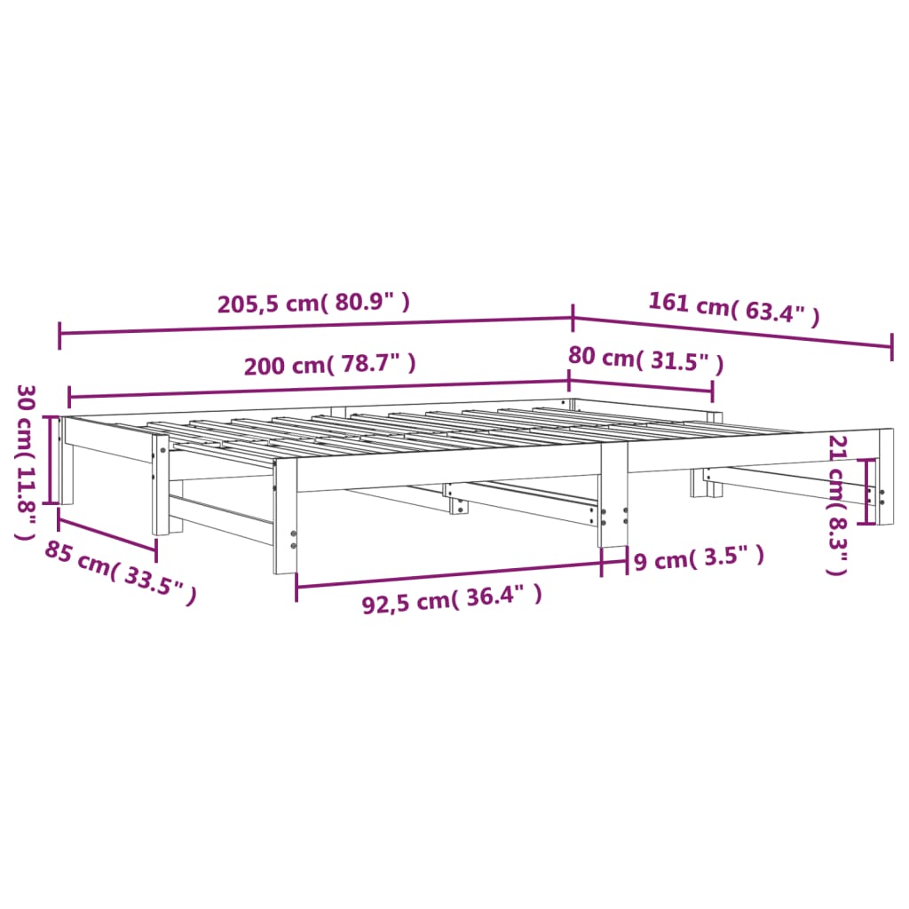 vidaXL Pull-out Day Bed without Mattress Black 2x(80x200) cm