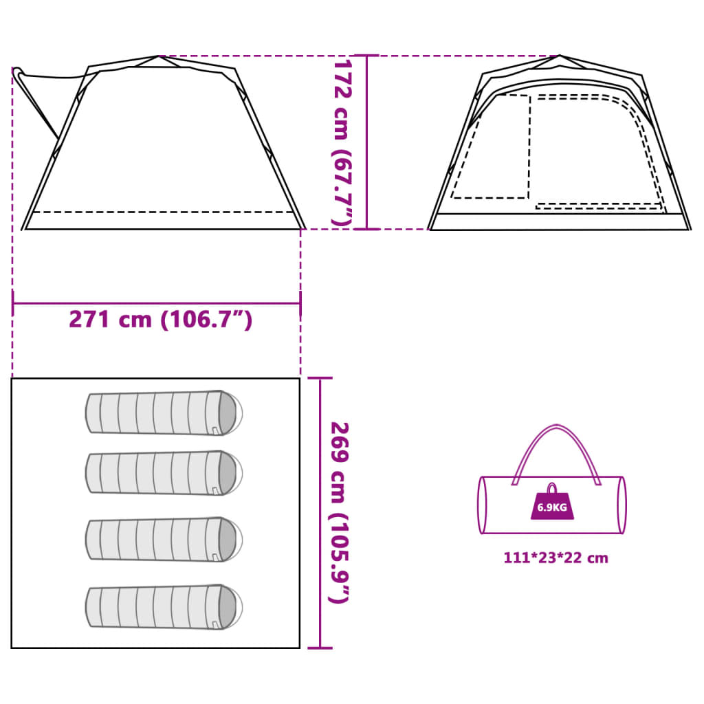 vidaXL Camping Tent Cabin 4-Person Green Quick Release