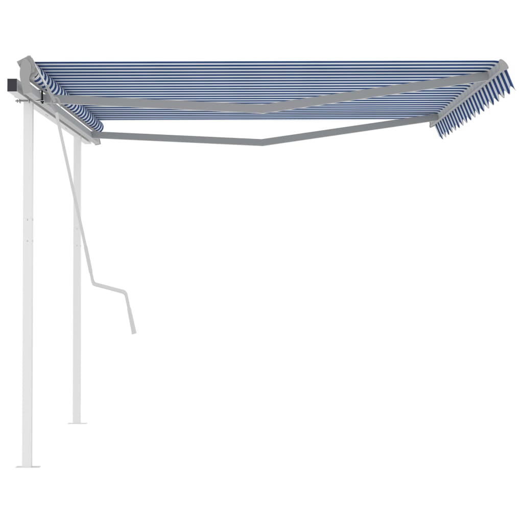 vidaXL Manual Retractable Awning with Posts 4x3 m Blue and White