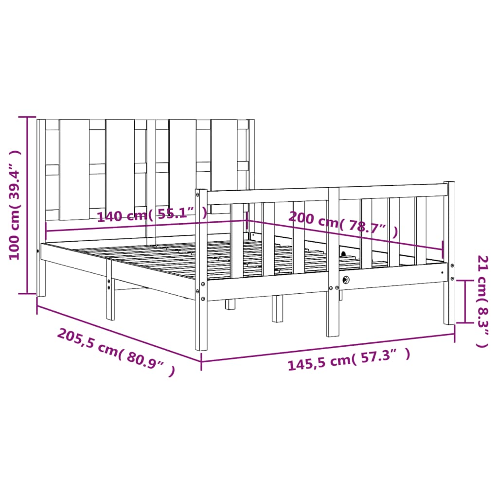 vidaXL Bed Frame without Mattress Black 140x200 cm Solid Wood Pine