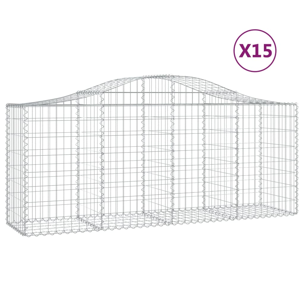 vidaXL Arched Gabion Baskets 15 pcs 200x50x80/100 cm Galvanised Iron