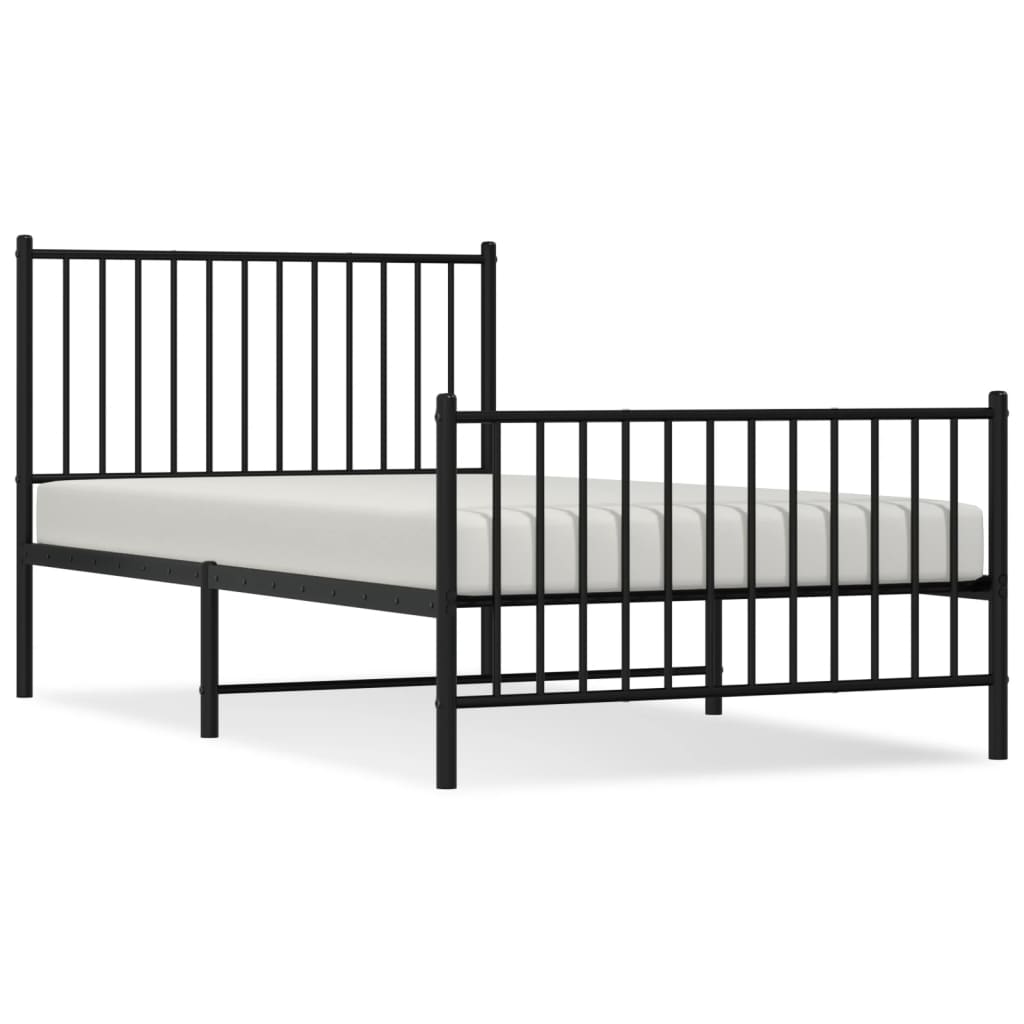 vidaXL Metal Bed Frame without Mattress with Footboard Black 100x190 cm