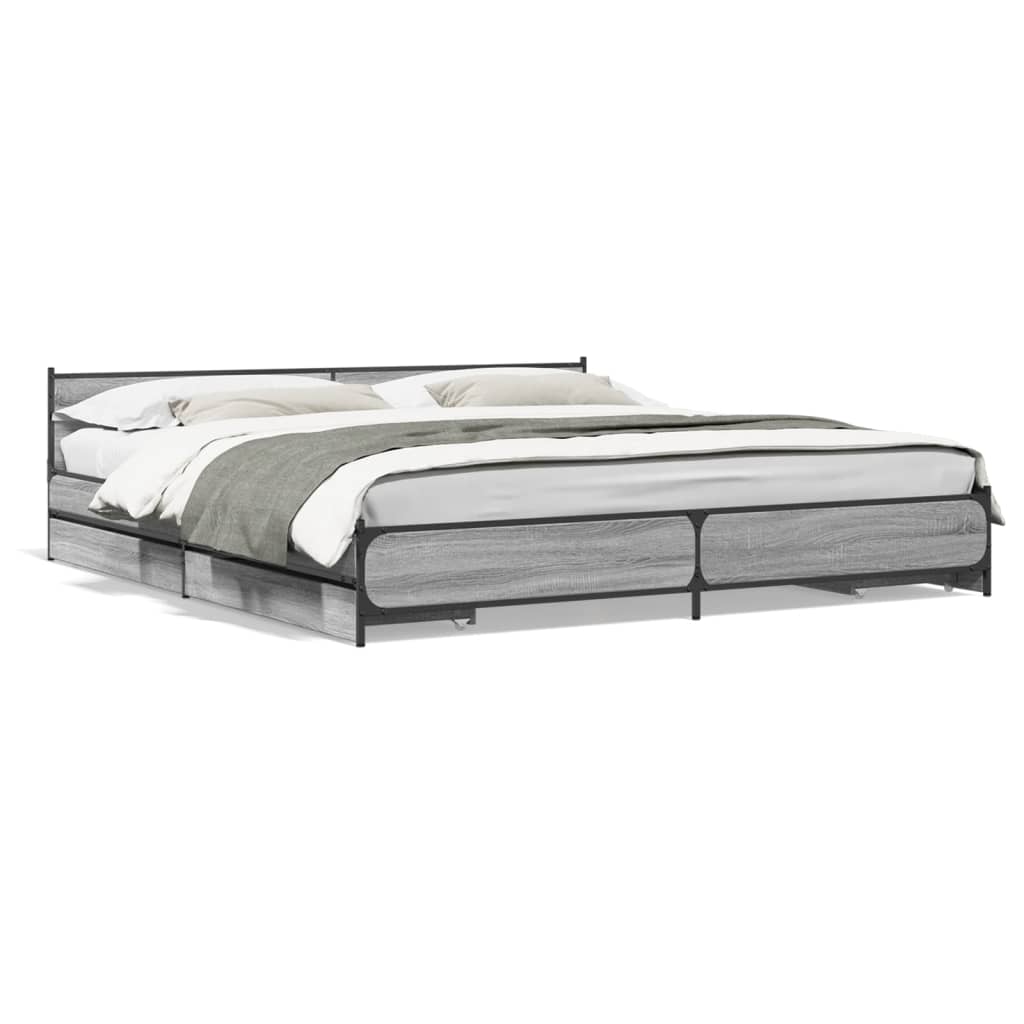 vidaXL Bed Frame with Drawers without Mattress Grey Sonoma 180x200 cm Super King