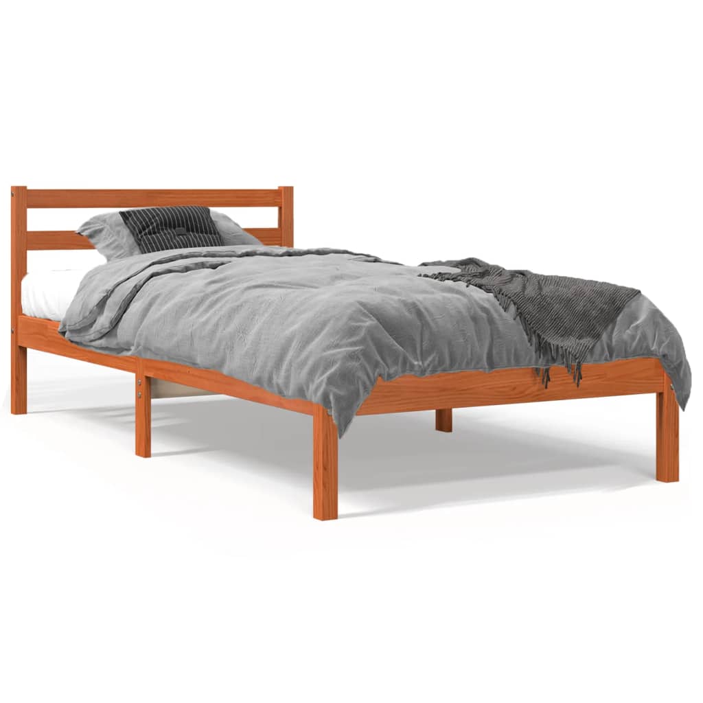 vidaXL Bed Frame without Mattress Wax Brown 75x190 cm Small Single Solid Wood Pine