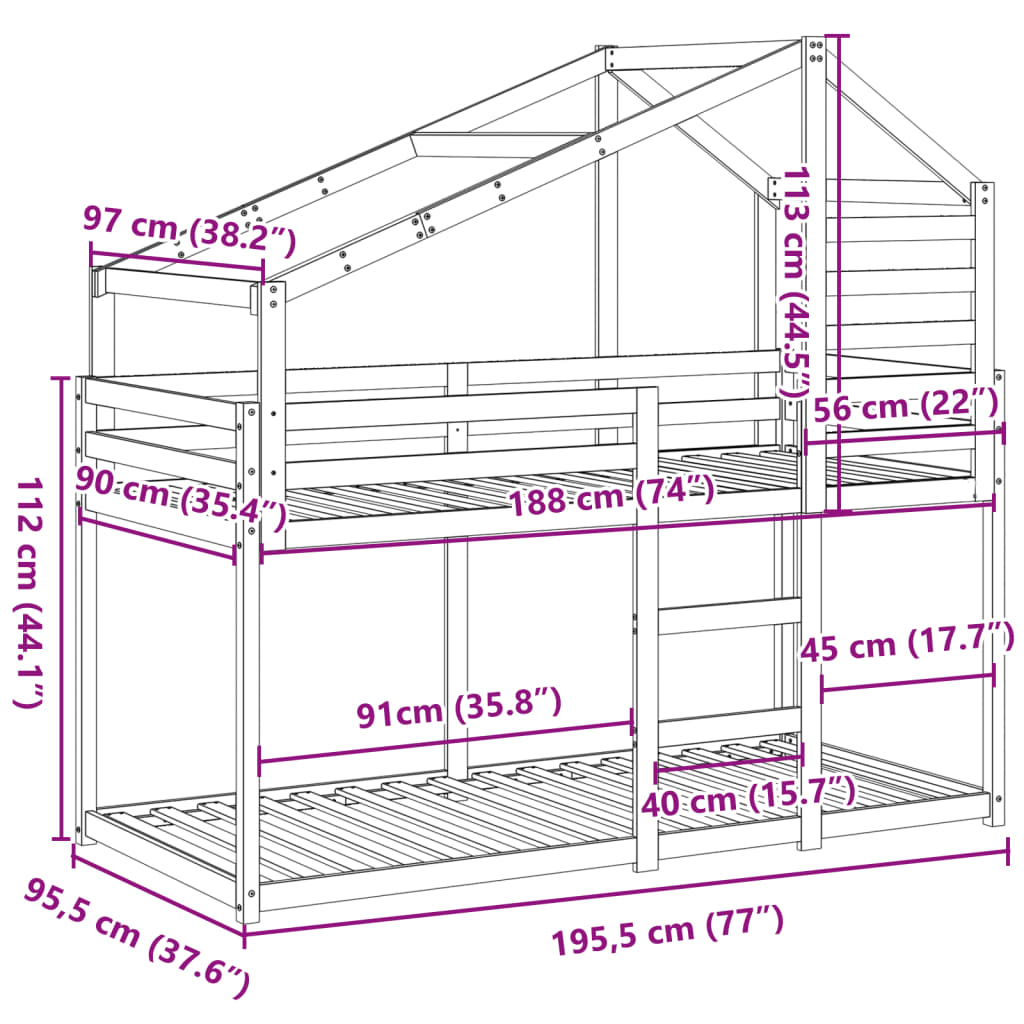 vidaXL Bunk Bed without Mattress Wax Brown 90x190 cm Single Solid Wood Pine