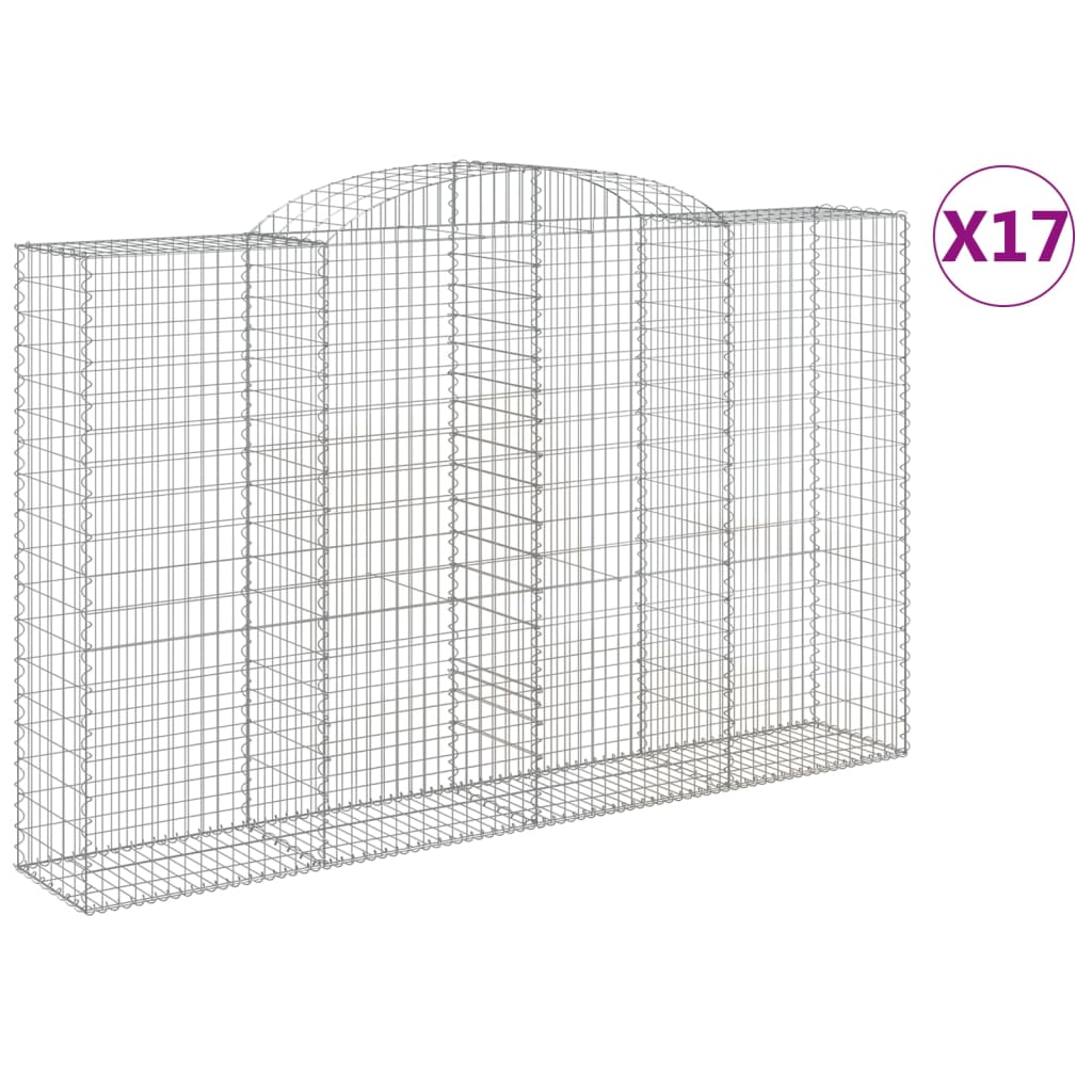 vidaXL Arched Gabion Baskets 17 pcs 300x50x180/200 cm Galvanised Iron