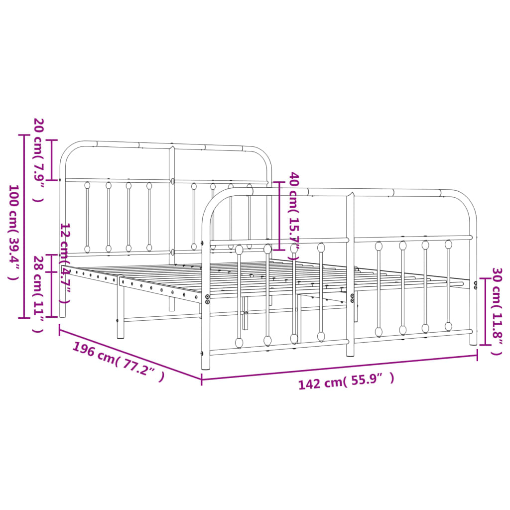 vidaXL Metal Bed Frame without Mattress with Footboard White 135x190 cm Double