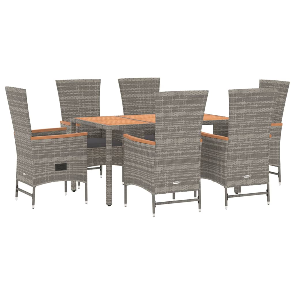 vidaXL 7 Piece Garden Dining Set Grey Poly Rattan&Solid Wood Acacia