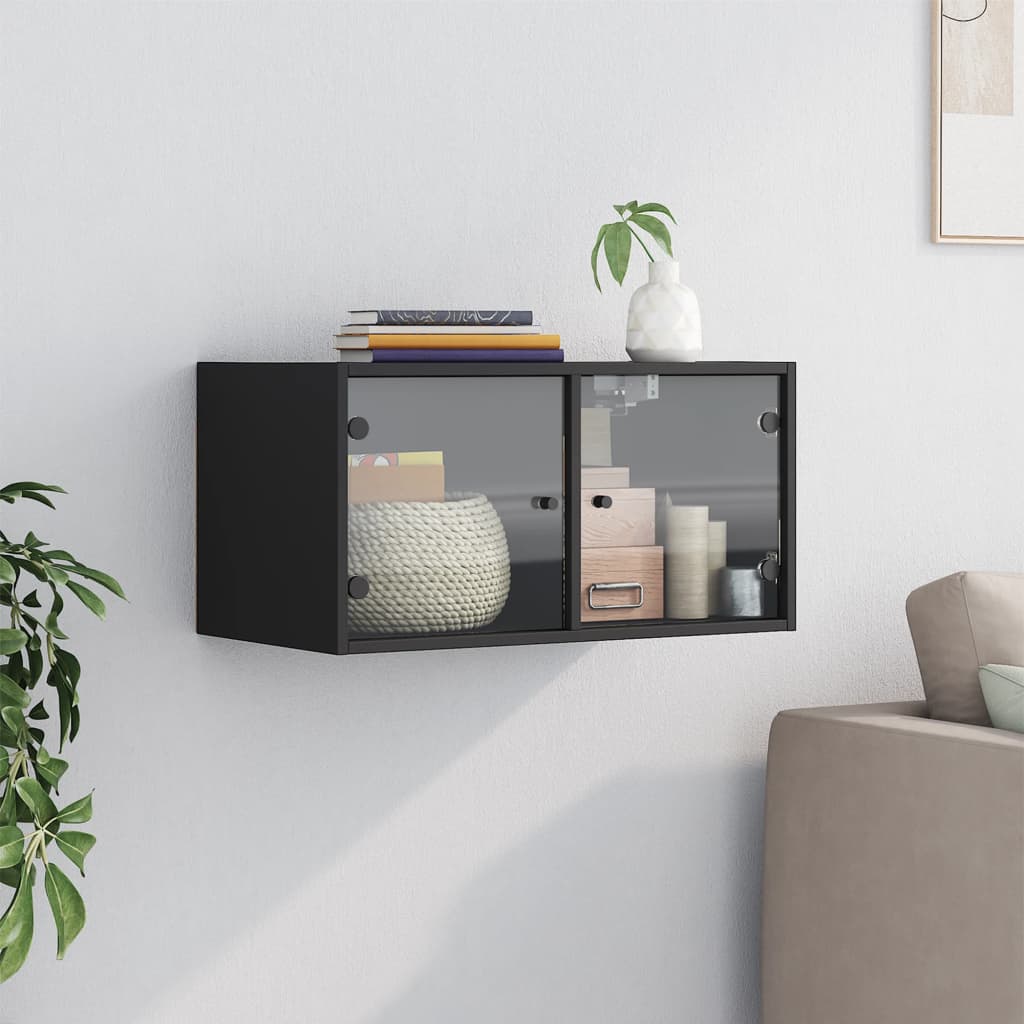 vidaXL Wall Cabinet with Glass Doors Black 68.5x37x35 cm