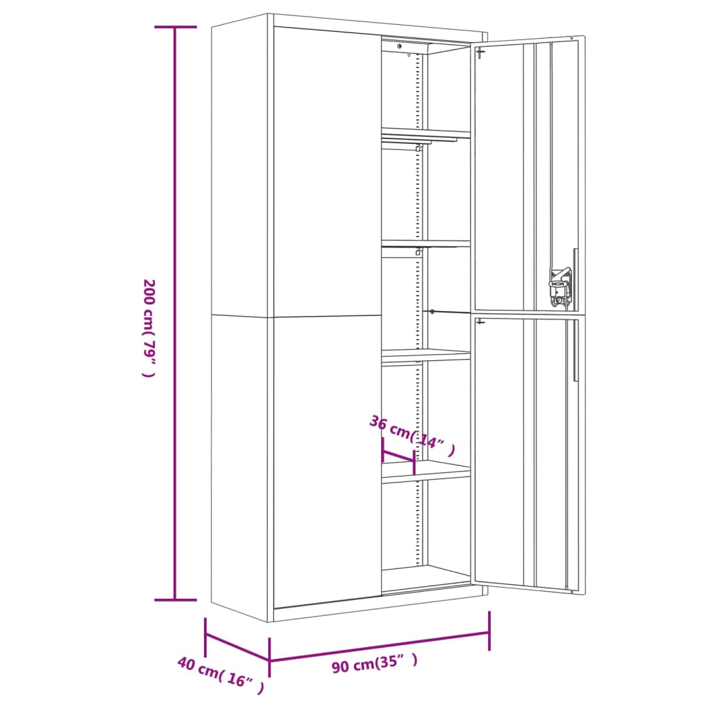 vidaXL File Cabinet Anthracite 90x40x200 cm Steel