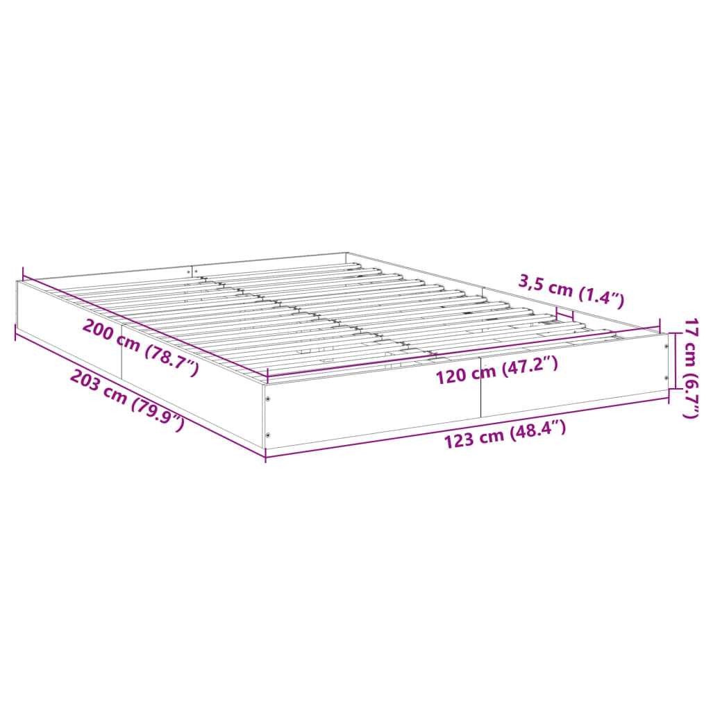 vidaXL Bed Frame without Mattress Smoked Oak 120x200 cm Engineered Wood