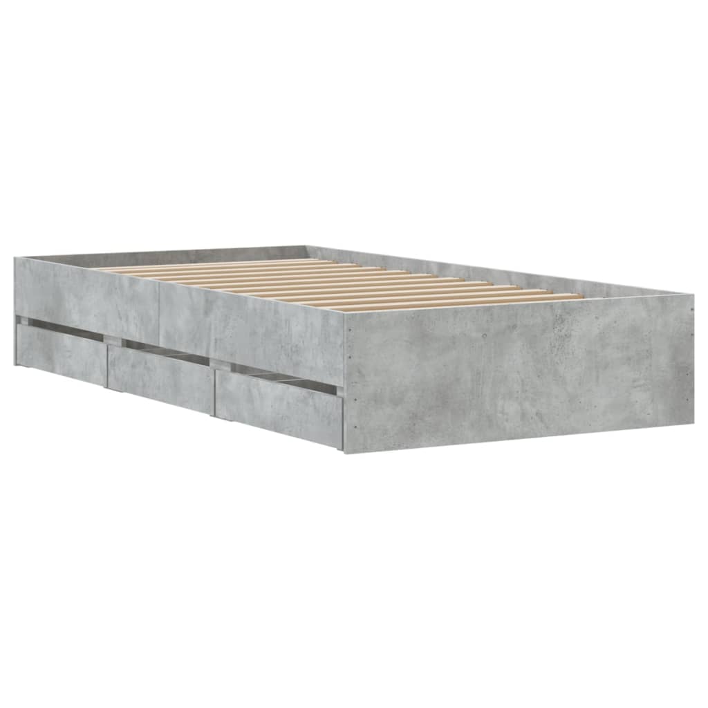 vidaXL Bed Frame with Drawers without Mattress Concrete Grey 75x190 cm Small Single