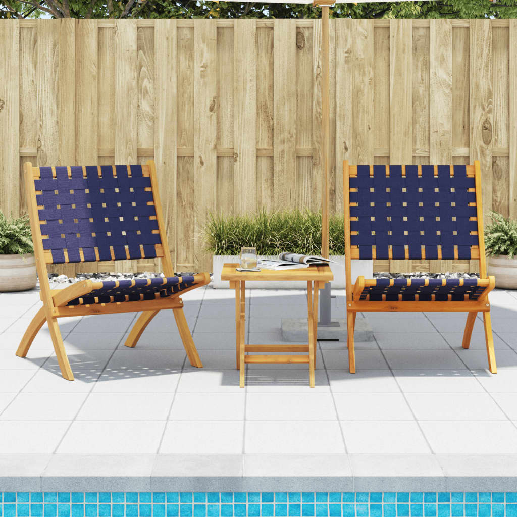 vidaXL Folding Garden Chairs 2 pcs Dark Blue Solid Wood Acacia and Fabric