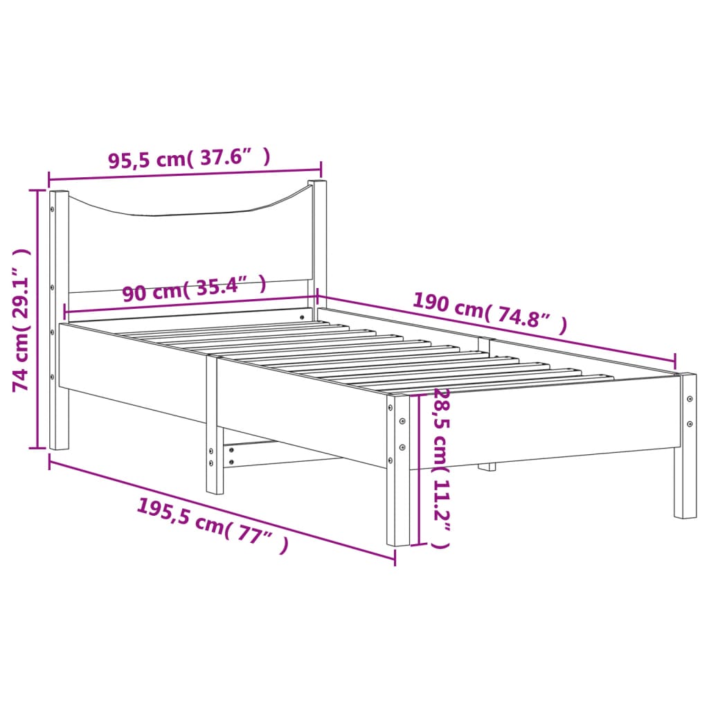 vidaXL Bed Frame without Mattress Wax Brown 90x190 cm Single Solid Wood Pine