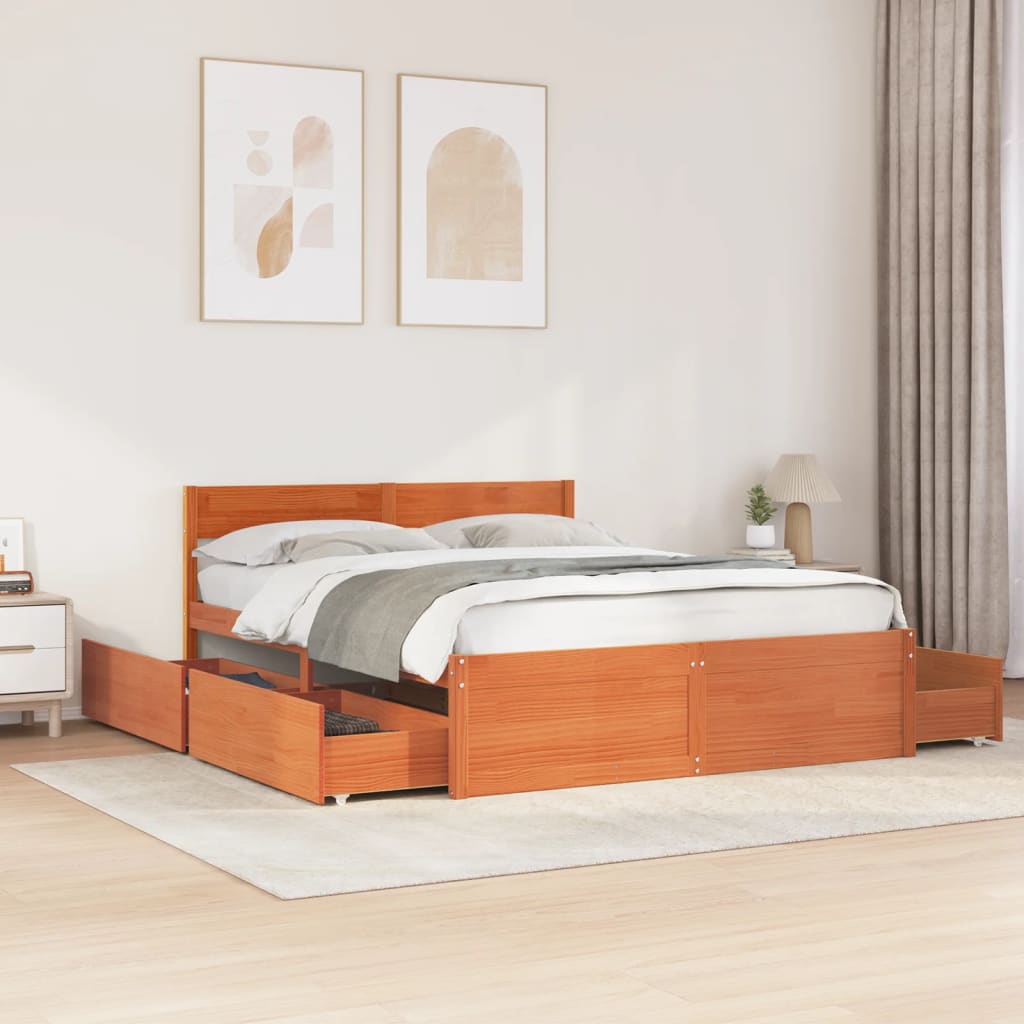 vidaXL Bed Frame without Mattress Wax Brown 160x200 cm Solid Wood Pine