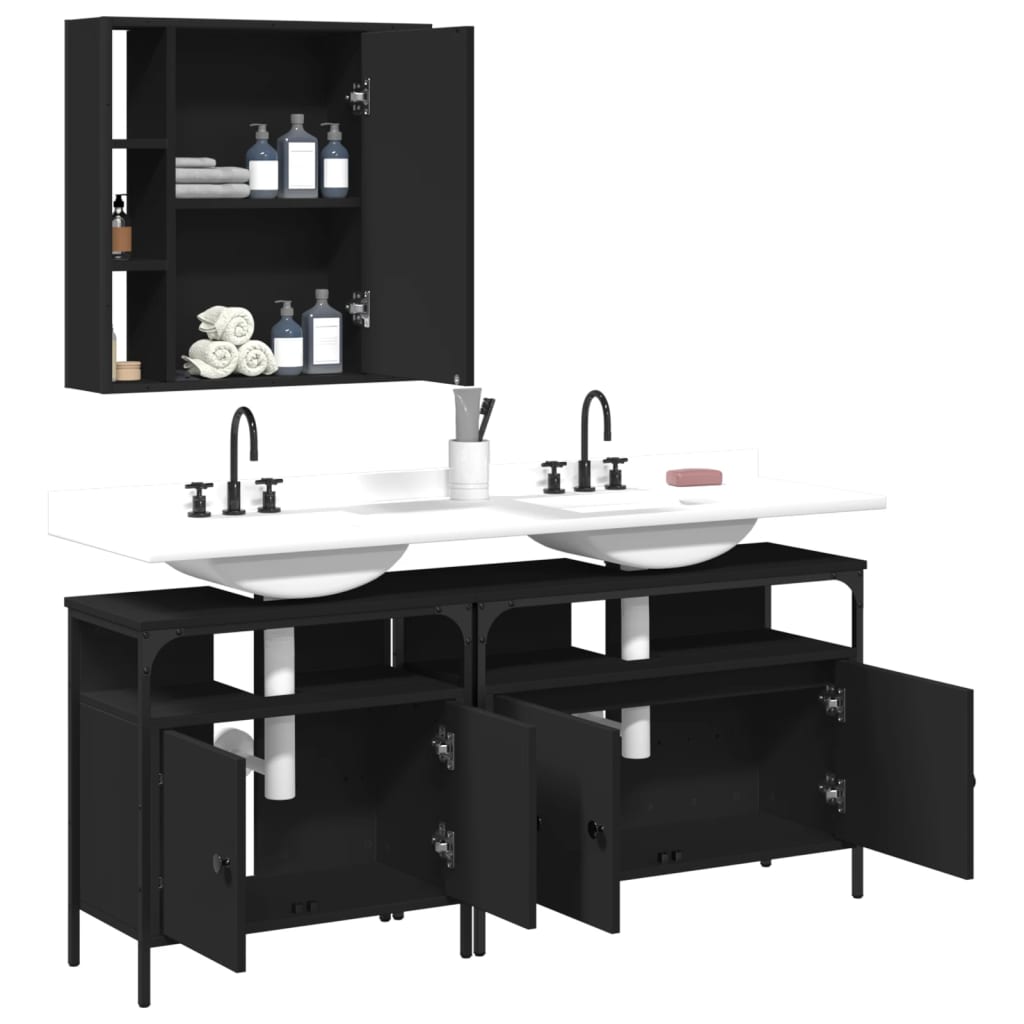 vidaXL 3 Piece Bathroom Cabinet Set Black Engineered Wood