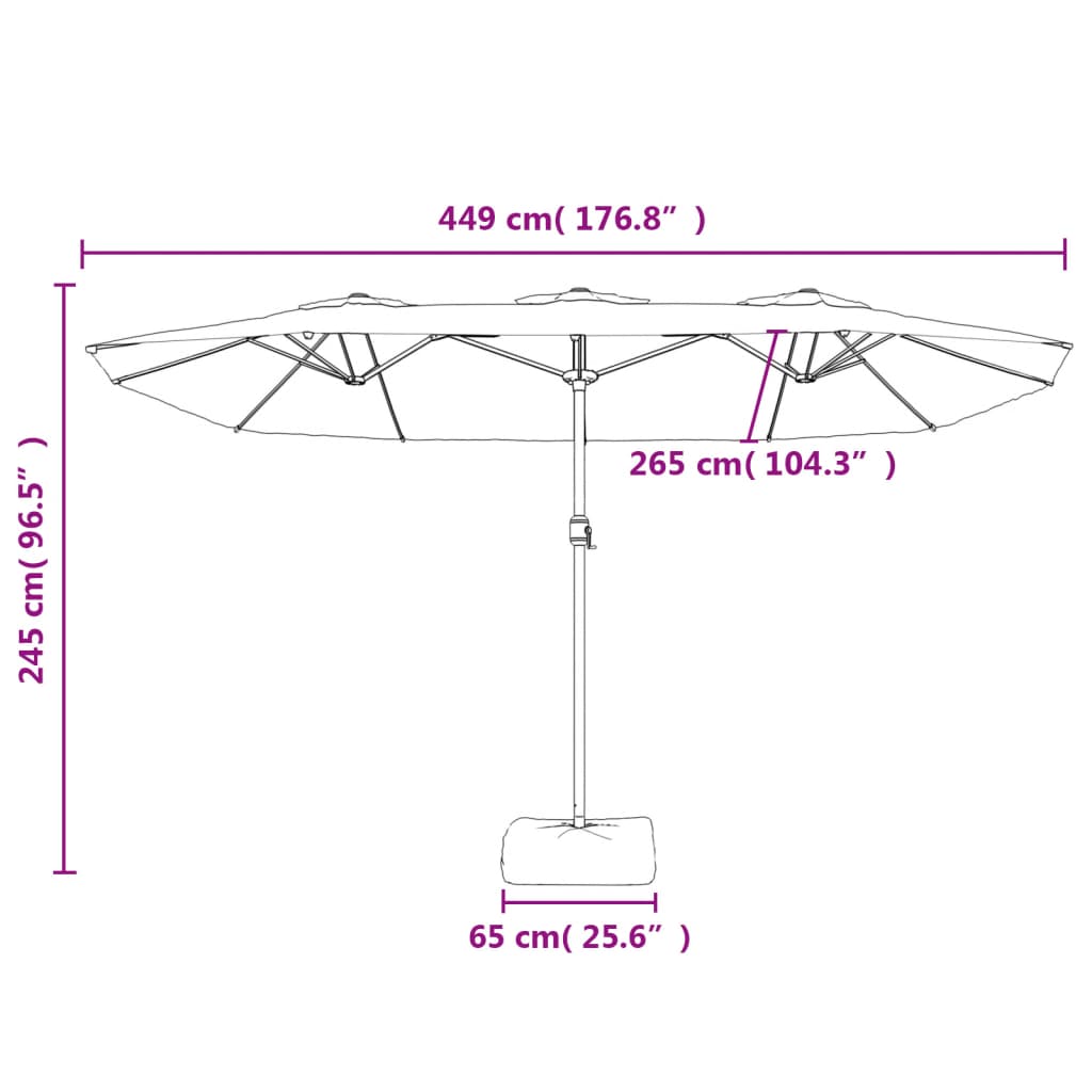 vidaXL Double-Head Garden Parasol with LEDs Sand White 449x245 cm