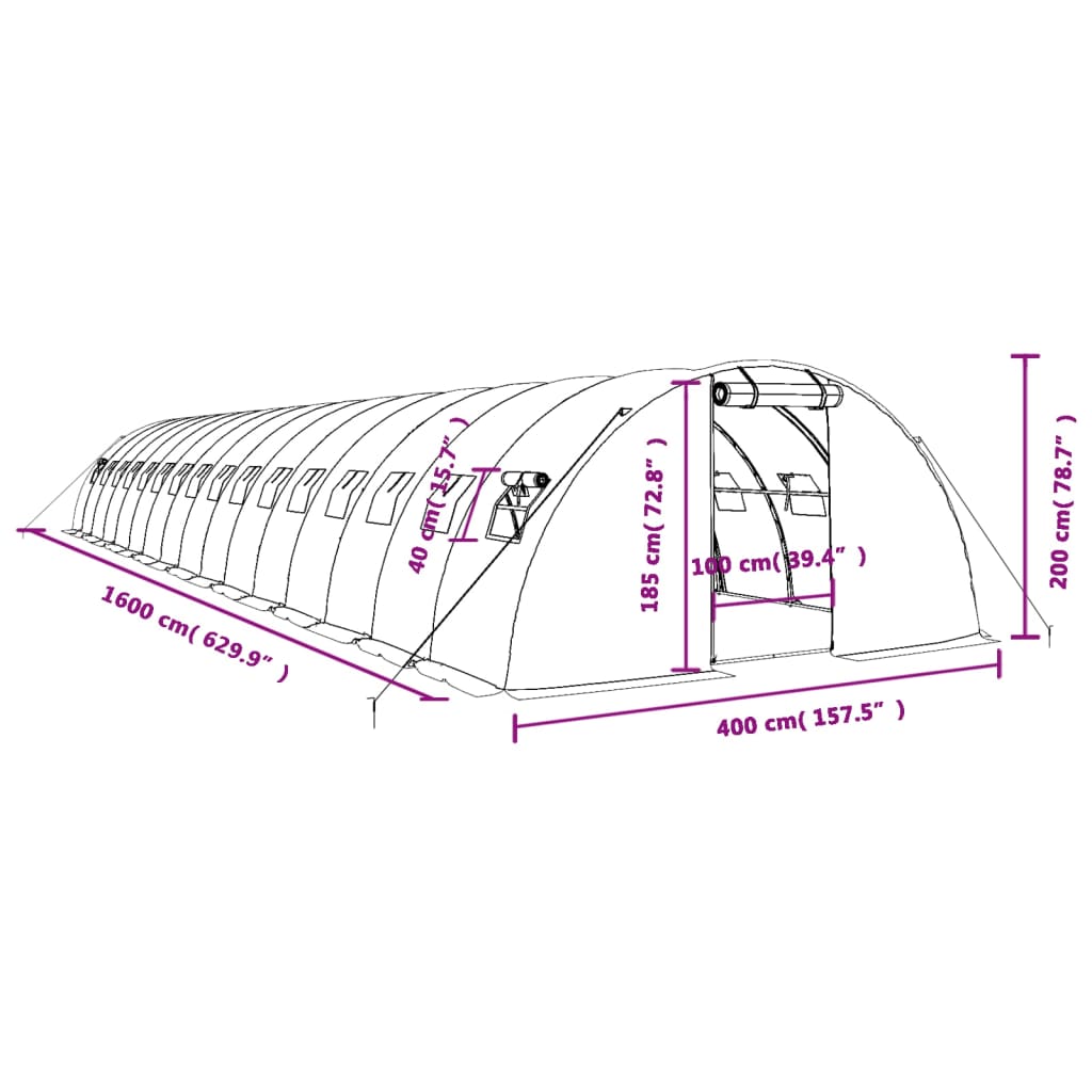 vidaXL Greenhouse with Steel Frame Green 64 m² 16x4x2 m