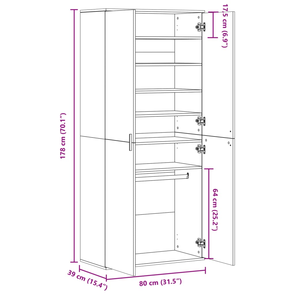 vidaXL Shoe Cabinet Smoked Oak 80x39x178 cm Engineered Wood