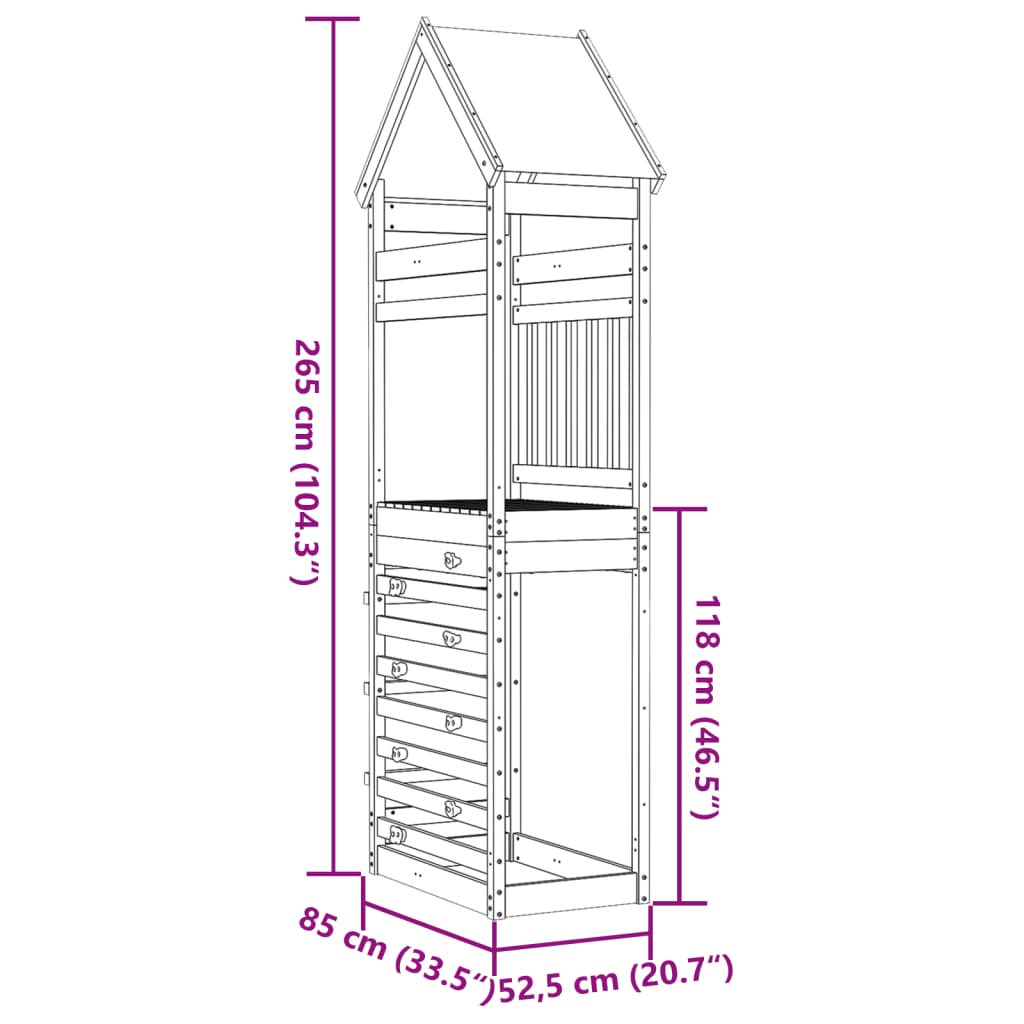 vidaXL Play Tower with Rockwall 85x52.5x265 cm Solid Wood Pine