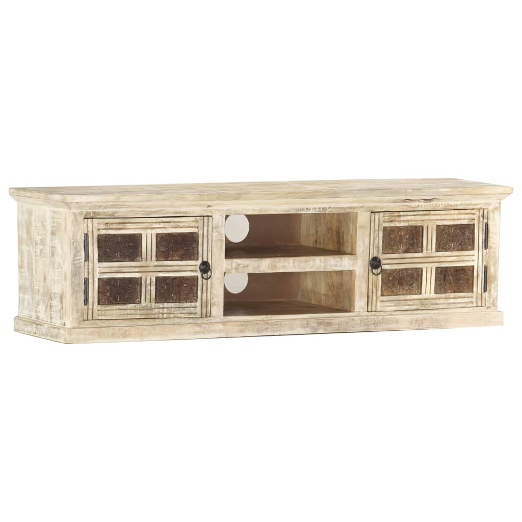 vidaXL TV Cabinet White 130x30x36 cm Solid Mango Wood