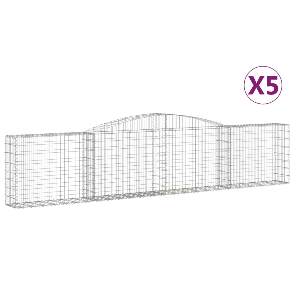 vidaXL Arched Gabion Baskets 5 pcs 400x30x80/100 cm Galvanised Iron