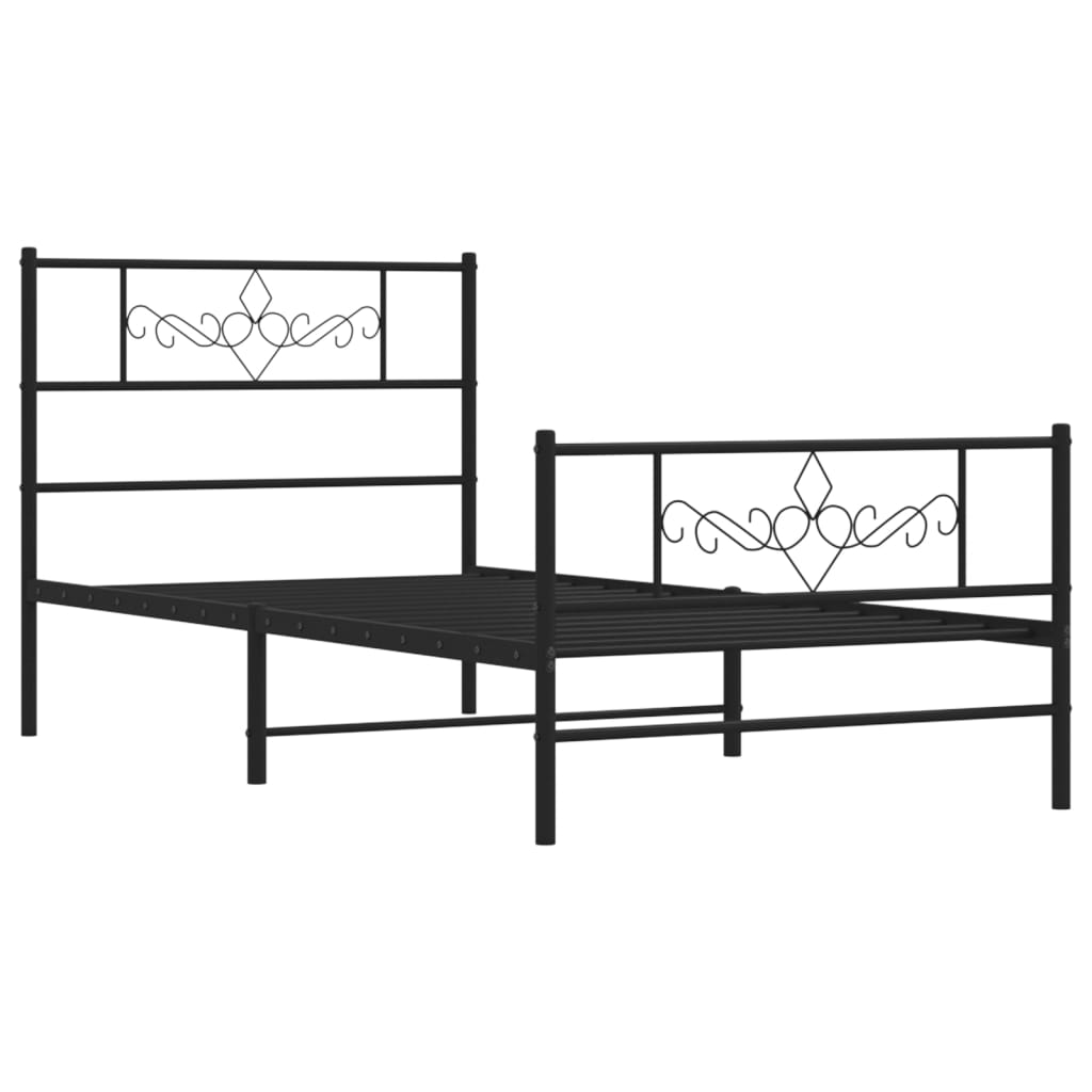 vidaXL Metal Bed Frame without Mattress with Footboard Black 100x190 cm