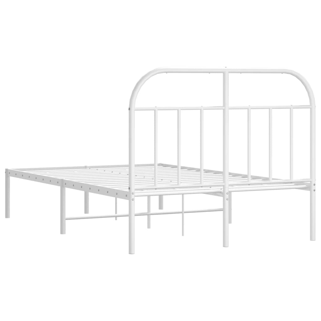 vidaXL Metal Bed Frame without Mattress with Headboard White 135x190 cm Double