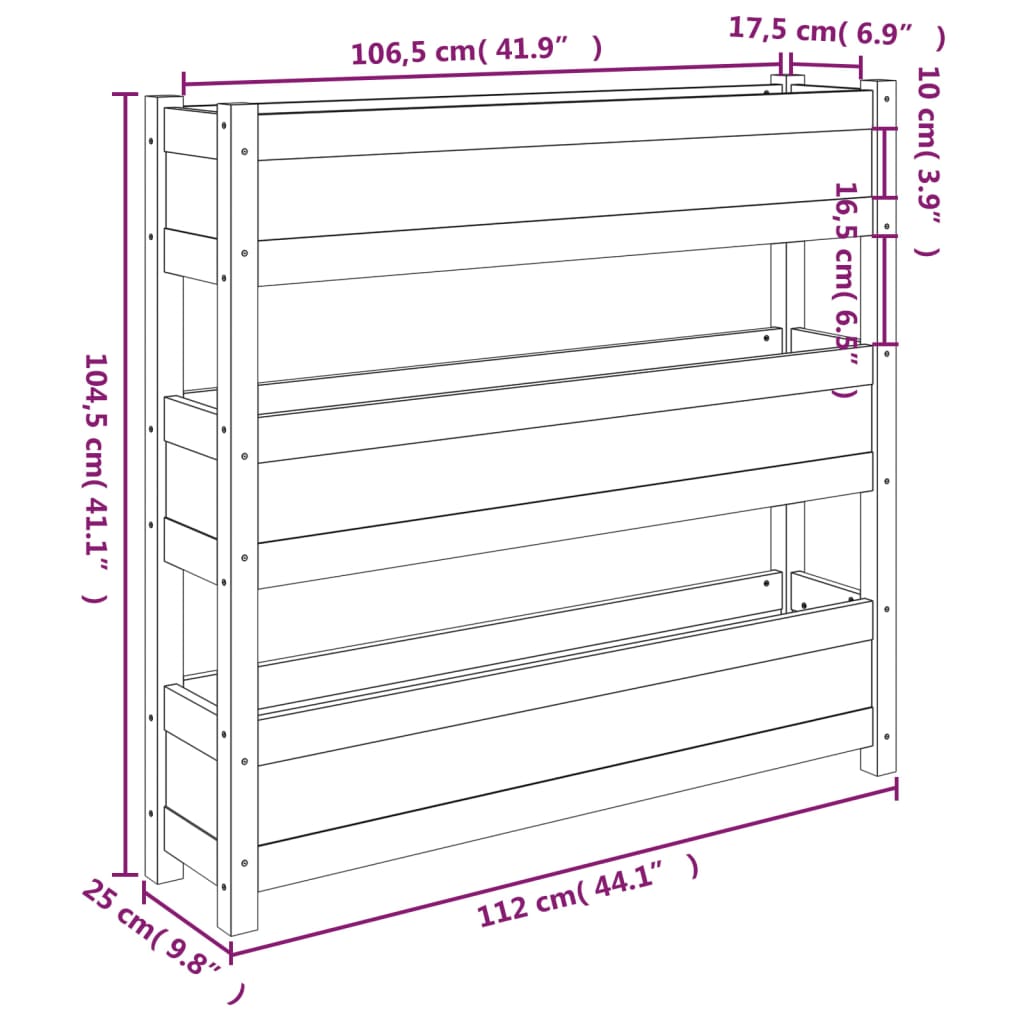 vidaXL Planter Black 112x25x104.5 cm Solid Wood Pine