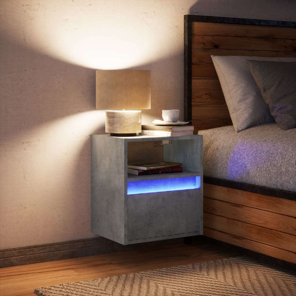 vidaXL Wall-mounted Bedside Cabinet with LED Lights Concrete Grey