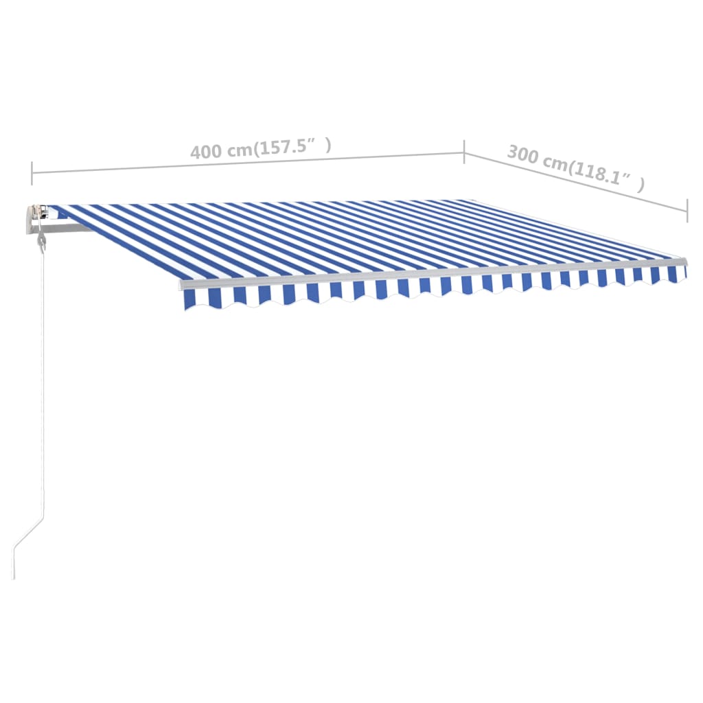 vidaXL Manual Retractable Awning with Posts 4x3 m Blue and White