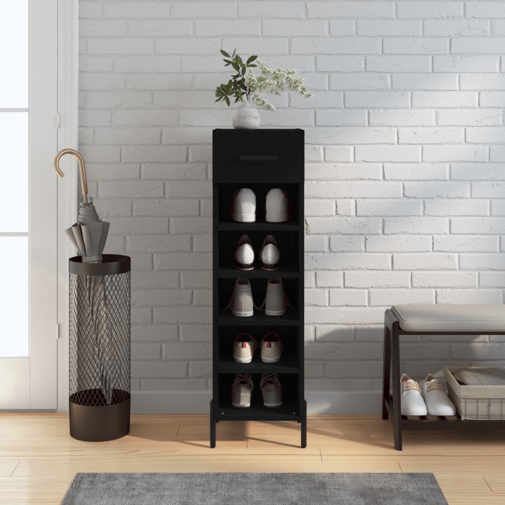 vidaXL Shoe Cabinet Black 30x35x105 cm Engineered Wood