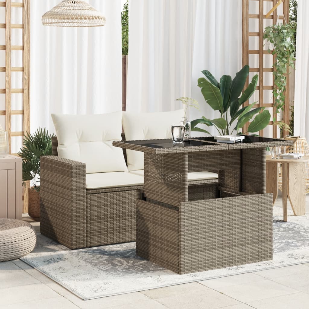 vidaXL Garden Table with Glass Top Grey 100x55x73 cm Poly Rattan