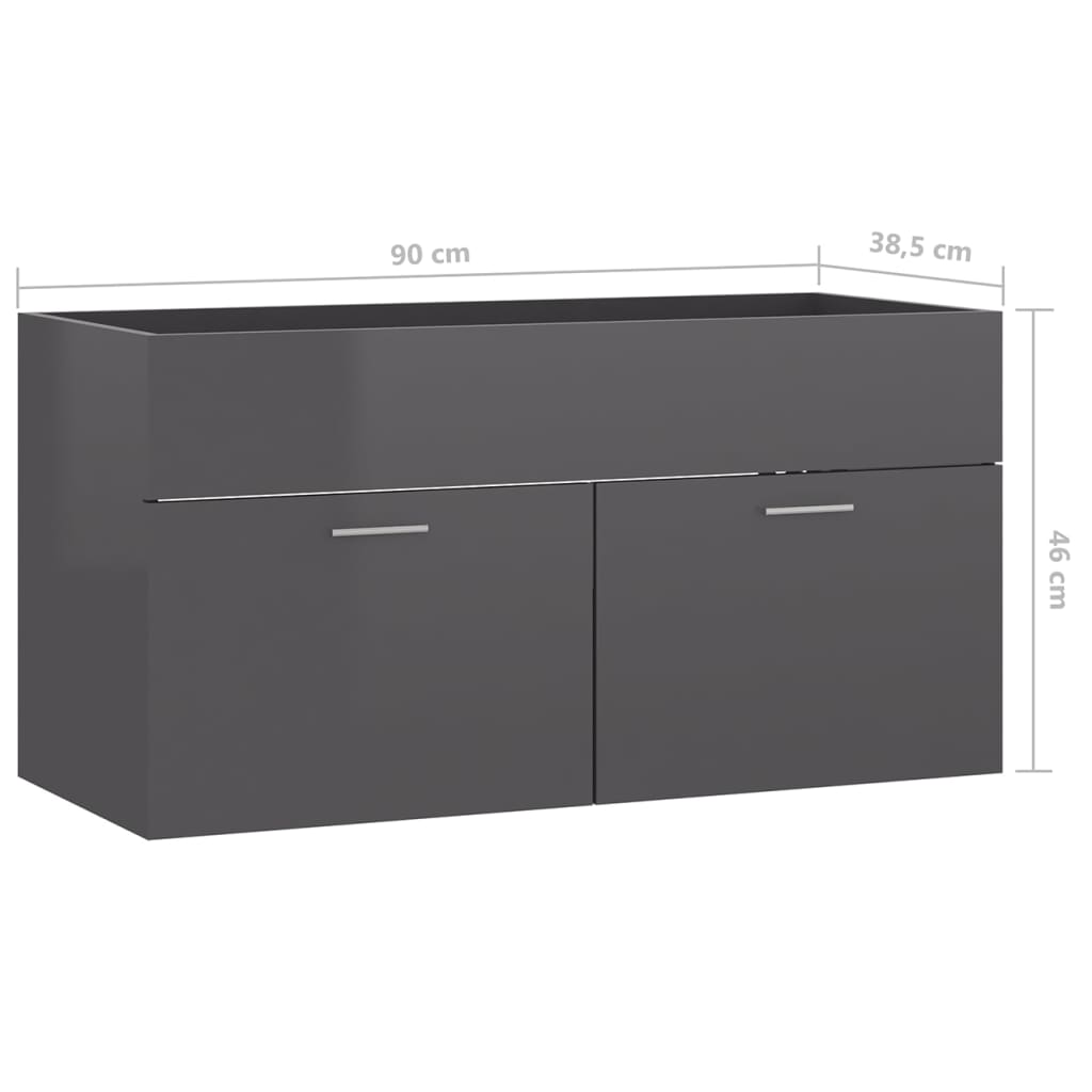 vidaXL Sink Cabinet with Built-in Basin High Gloss Grey Engineered Wood