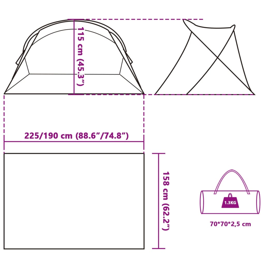 vidaXL Beach Tent 2-Person Azure Blue Pop-up Waterproof