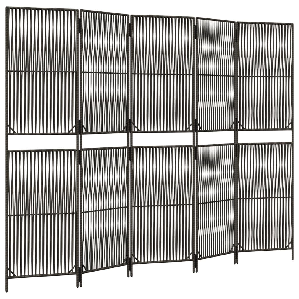 vidaXL Room Divider 5 Panels Grey Poly Rattan