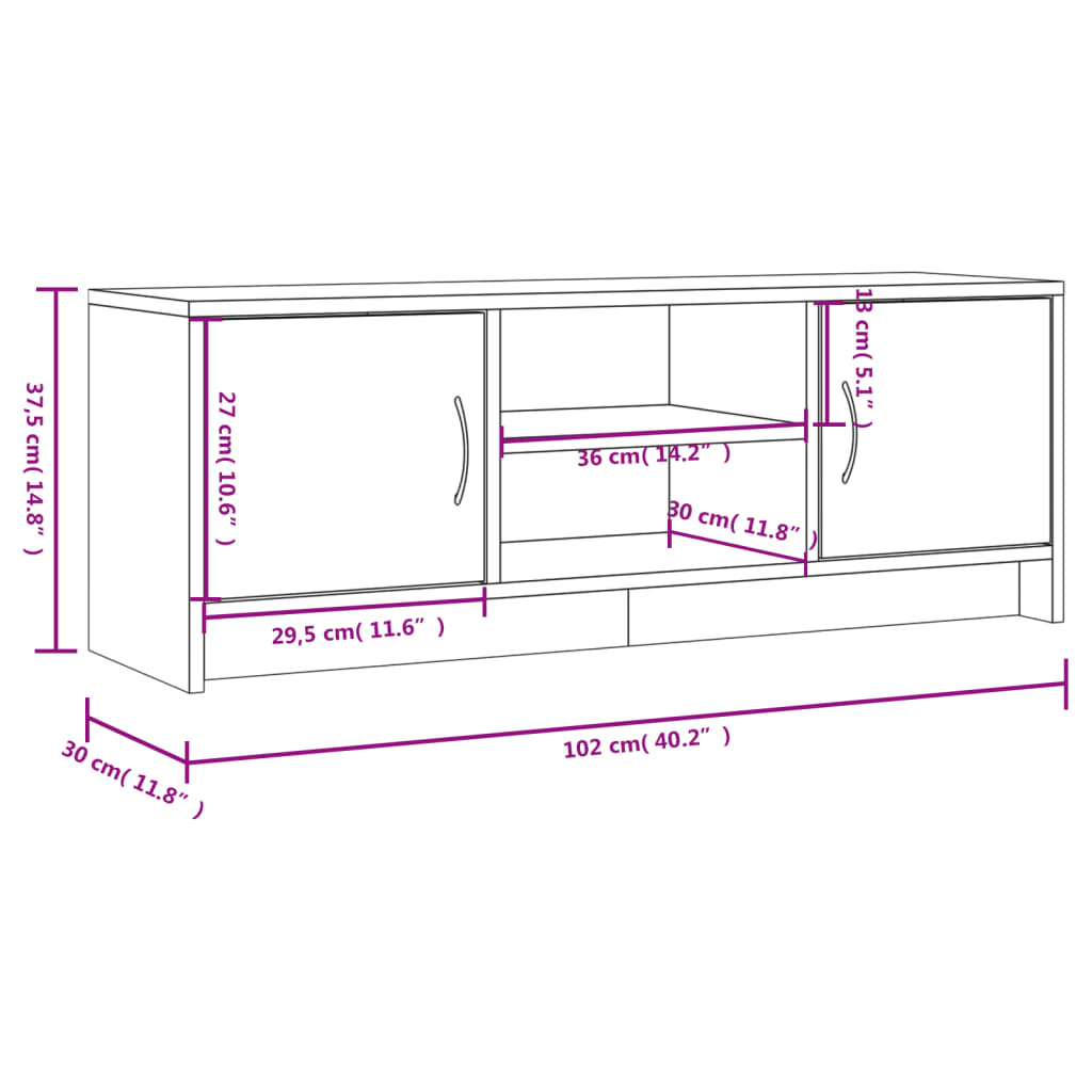 vidaXL TV Cabinet White 102x30x37.5 cm Engineered Wood