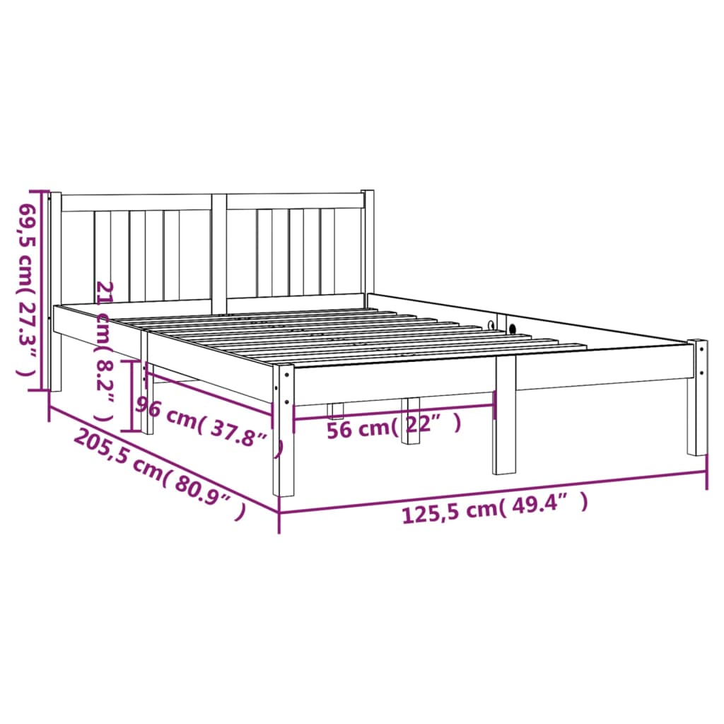 vidaXL Bed Frame without Mattress Black Solid Wood 120x200 cm