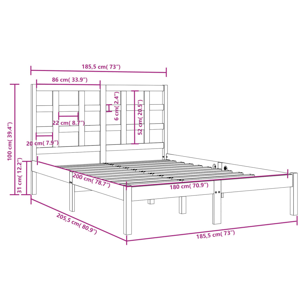 vidaXL Bed Frame without Mattress White 180x200 cm Super King Solid Wood