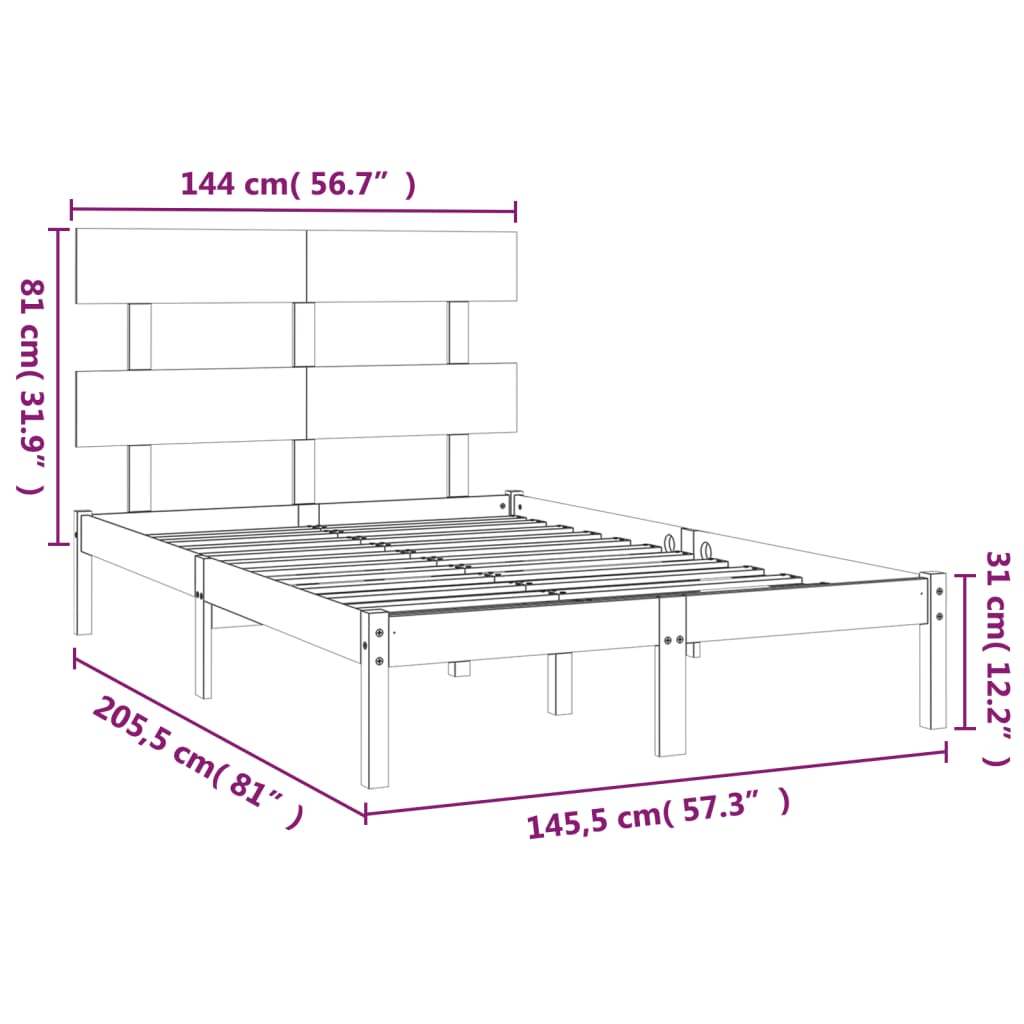 vidaXL Bed Frame without Mattress Black 140x200 cm Solid Wood