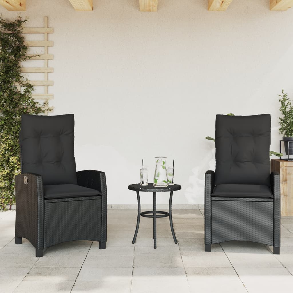 vidaXL 3 Piece Bistro Set with Cushions Black Poly Rattan