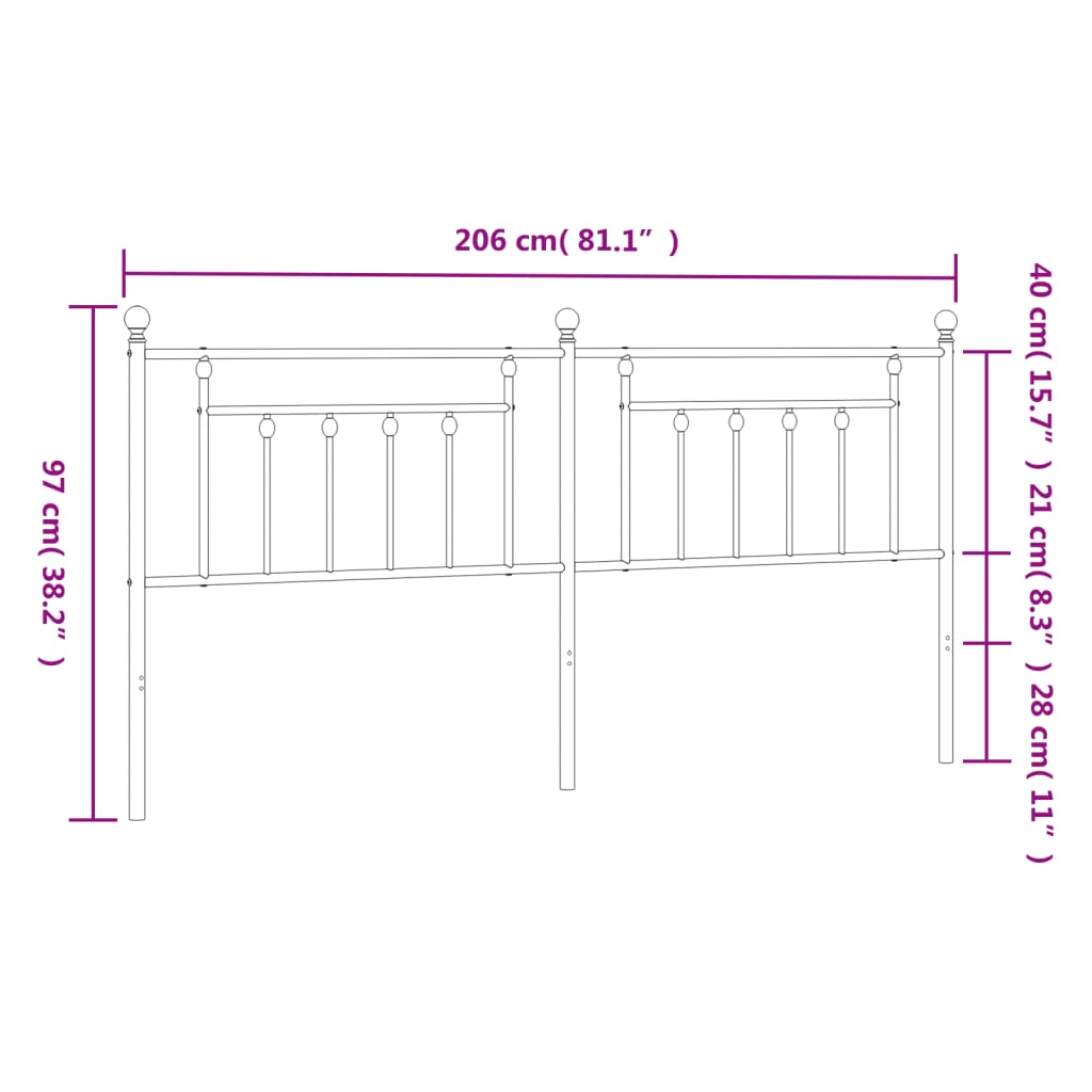 vidaXL Metal Headboard Black 200 cm