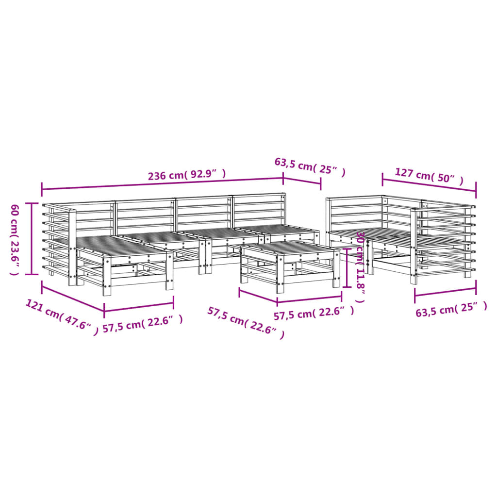 vidaXL 8 Piece Garden Lounge Set Grey Solid Wood Pine