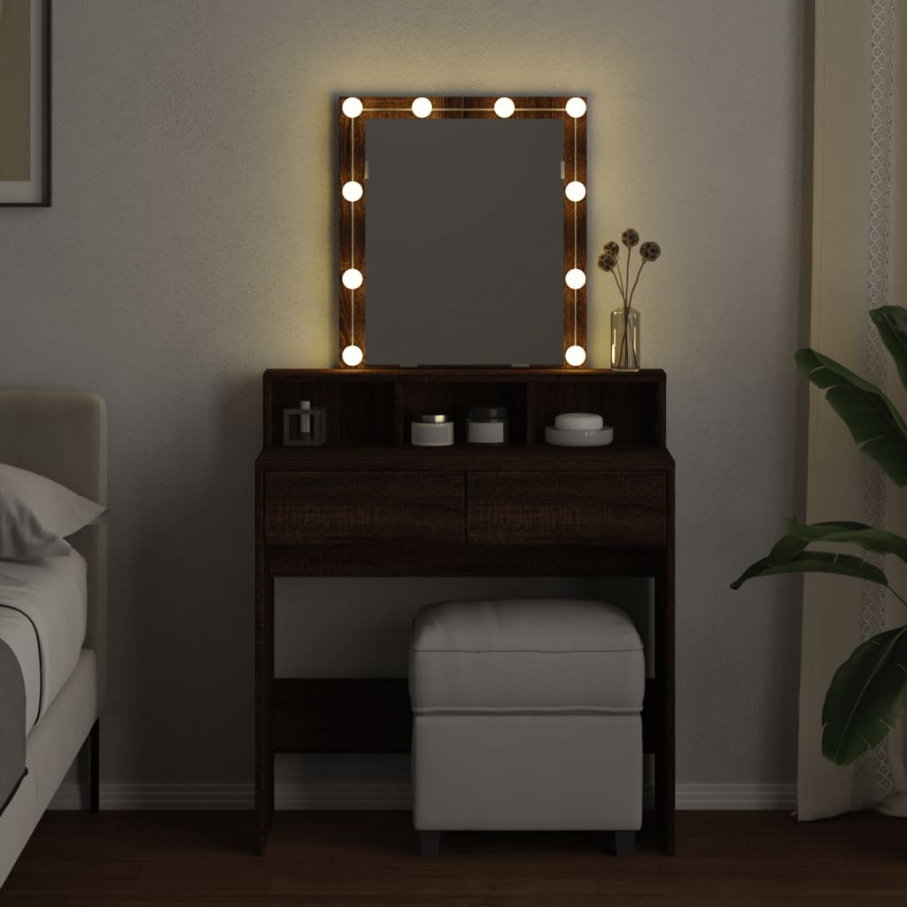 vidaXL Dressing Table with LED Brown Oak 80x41x144.5 cm