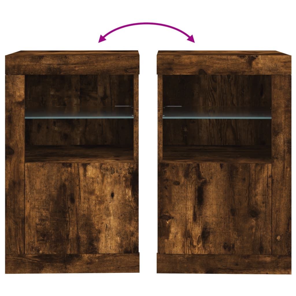 vidaXL Side Cabinets with LED Lights 2 pcs Smoked Oak Engineered Wood