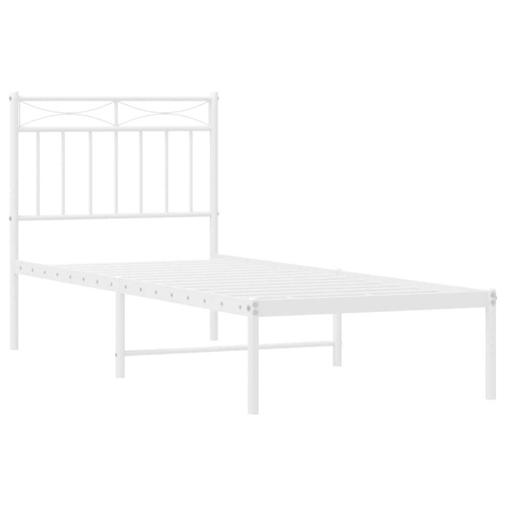 vidaXL Metal Bed Frame without Mattress with Headboard White 75x190 cm Small Single