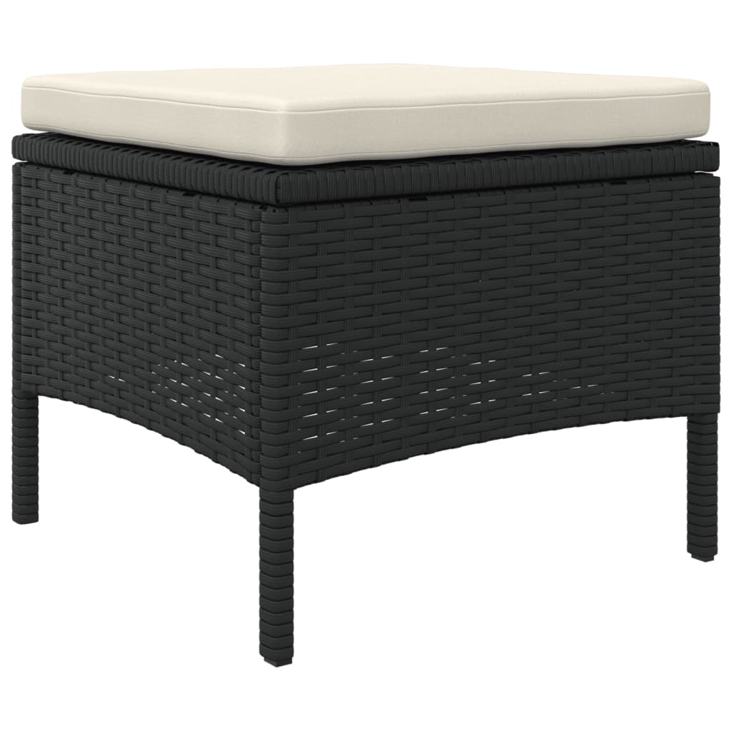 vidaXL Garden Sofa 2-Seater with Table and Stools Black Poly Rattan