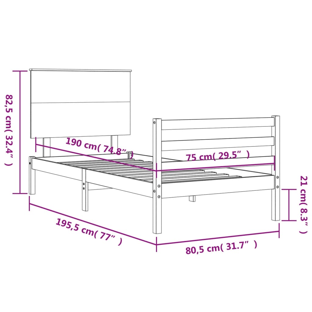 vidaXL Bed Frame without Mattress White Small Single Solid Wood