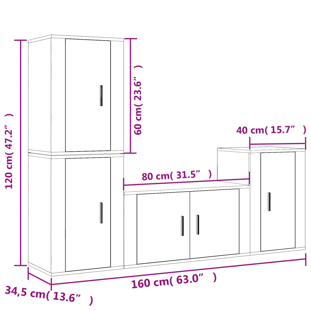 vidaXL 4 Piece TV Cabinet Set High Gloss White Engineered Wood